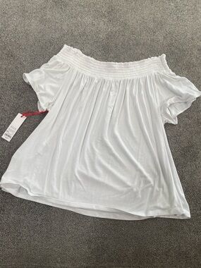 Elle White Off-Shoulder Smocked Neck Tunic